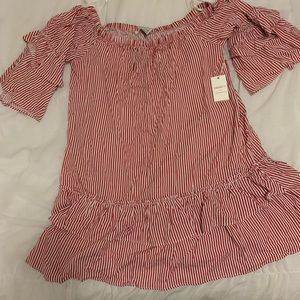 Red Stripped Off the Shoulder Dress-Brand New